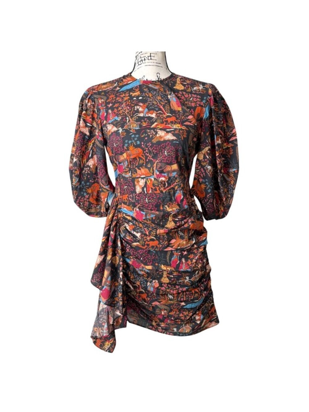 Rhode Womens Size XS Pia Dress Midnight Garden Cotton Puff Sleeve Draped Detail - Picture 2 of 8